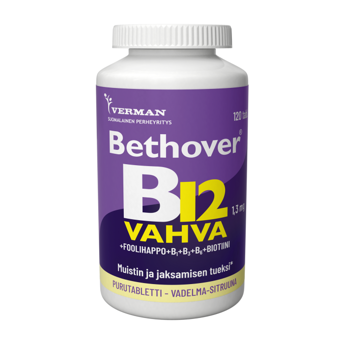 Bethover Vahva B12 Vadelma-Sitruuna 120 tabl