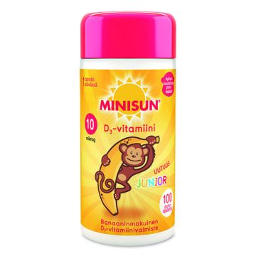 Minisun D-vitamiini Banaani Apina jr.10 mikrog 100 PURUTABL